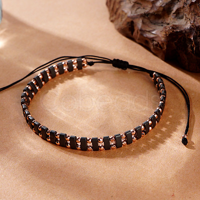 Synthetic Non-magnetic Hematite Beads Braided Bead Bracelets for Men Women OW8240-1
