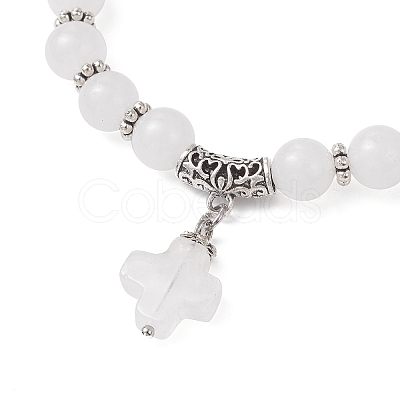 Natural Malaysia Jade Cross Charm Bracelets BJEW-JB12259-04-1