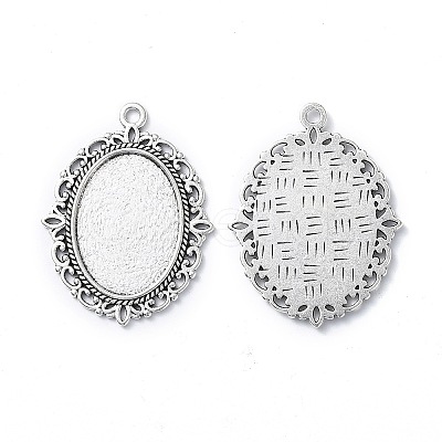 Tibetan Style Antique Silver Alloy Flat Oval Pendant Cabochon Settings LS-TIBEP-M022-20AS-1