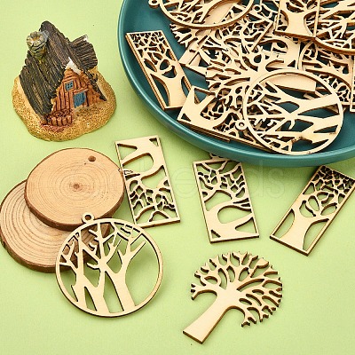 100Pcs Wood Pendants WOOD-CJ0001-62-1