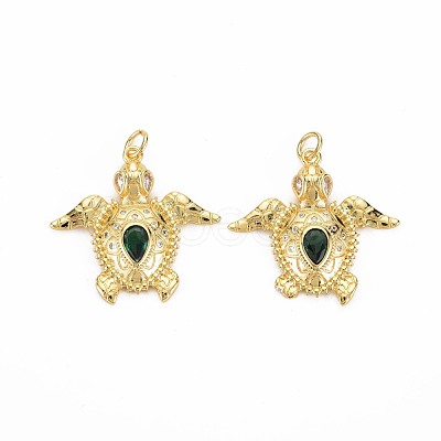 Brass Micro Pave Clear & Green Cubic Zirconia Pendants ZIRC-S067-245-1