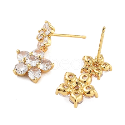 Rack Plating Flower Brass Stud Earrings EJEW-N055-44G-RS-1