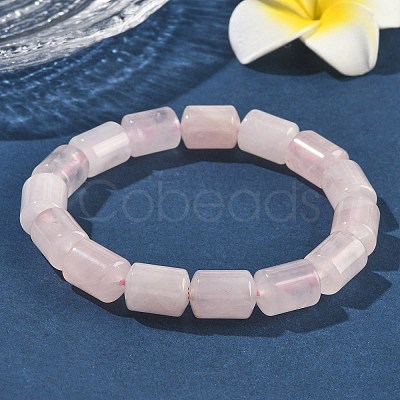 Column Natural Rose Quartz Beads Stretch Bracelets for Women Men BJEW-A148-01A-25-1