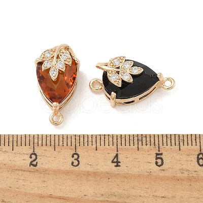 Brass Pave Faceted Glass Teardrop Connector Charms KK-G517-10G-1