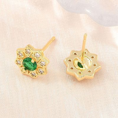 Brass Micro Pave Cubic Zirconia Stud Earrings for Women KK-A305-03G-06-1