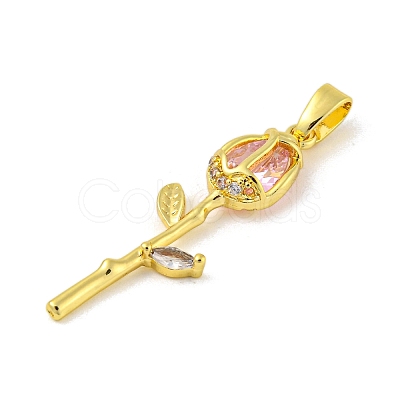 Rose Flower for Valentine's Day Golden Rack Plating Brass Micro Pave Cubic Zirconia Pendants KK-R153-01D-G-1