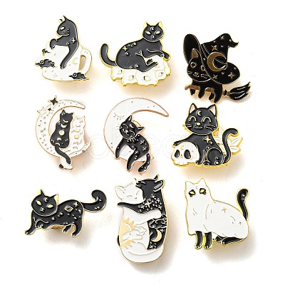 9Pcs 9 Style Cat Enamel Pins JEWB-SZ0001-33-1