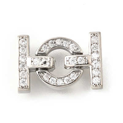 Rack Plating Brass Micro Pave Clear Cubic Zirconia Fold Over Clasps KK-V008-23P-1