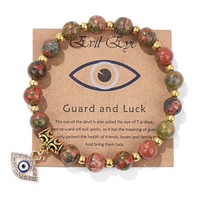 Synthetic Unakite Round Beads Stretch Bracelets FS-WG18FCB-19-1-1