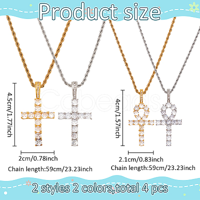 ANATTASOUL 4Pcs 4 Style 304 Stainless Steel with Cubic Zirconia Cross Pendant Necklaces Set with Brass Chains NJEW-AN0001-81-1