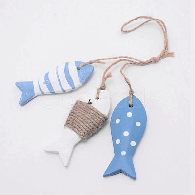 Mediterranean Style Natural Wood Pendant Ornaments HJEW-WH0014-25B-1
