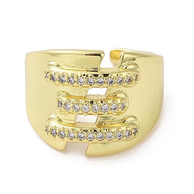 Brass Micro Pave Clear Cubic Zirconia Open Cuff Ring for Woman RJEW-M165-02A-G-1