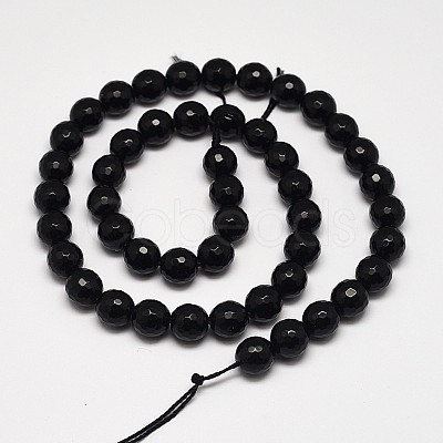 Faceted Round Grade A Black Stone Beads Strands G-N0137-04-10mm-1