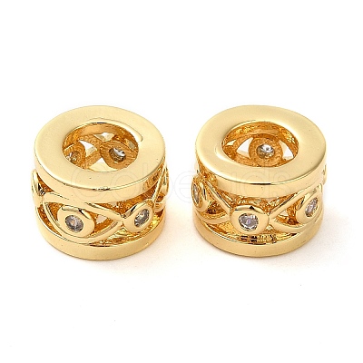 Rack Plating Brass Cubic Zirconia Hollow Column European Beads KK-Z033-25G-1