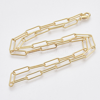 Brass Round Oval Paperclip Chain Necklace Making MAK-S072-05A-G-1