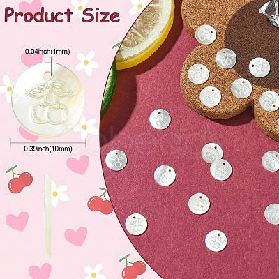 20Pcs Natural Shell Flat Round with Engraved Cherry Charms SHEL-CJ0001-36-1