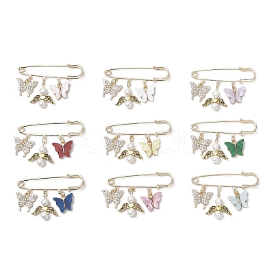 9Pcs Butterfly Alloy & Acrylic & Rhinestone Pendant Brooches JEWB-BR00185-1