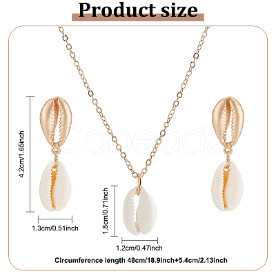 ANATTASOUL Nnatural Shell Dangle Stud Earrings & Pendant Necklace SJEW-AN0001-11-1