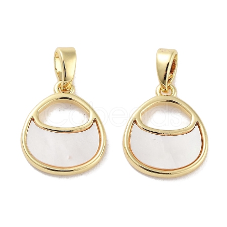 Brass Pave Natural Shell Bag Shape Charms KK-C051-17G-1