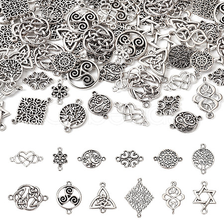 72Pcs 12 Styles Tibetan Style Alloy Connector Charms TIBE-TA0001-29-1