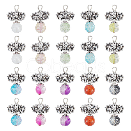 ARRICRAFT 30Pcs 10 Color Zinc Alloy Lotus with Crackle Glass Round Beads Pendant FIND-AR0003-71-1