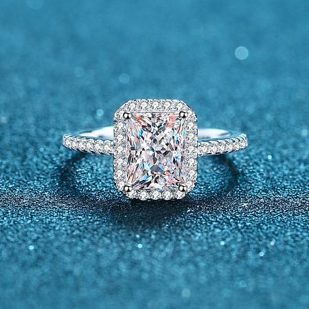 Rhodium Plated 925 Sterling Silver Micro Pave 8.2x4.9mm Moissanite Finger Rings for Women WG8E258-74-1