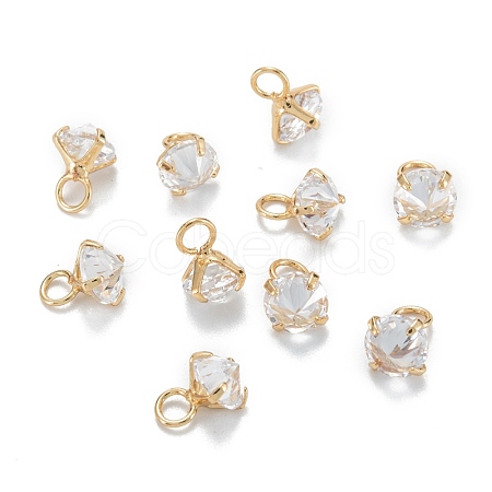 Brass Clear Cubic Zirconia Charms ZIRC-G170-12G-1