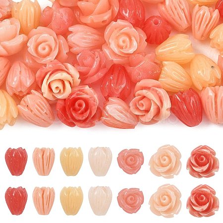50Pcs 7 Styles Synthetic Coral Beads CORA-FS0001-03-1
