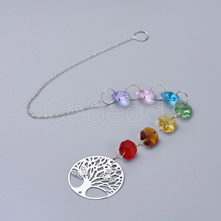 Chandelier Suncatchers Prisms Octogon Glass Chakra Hanging Pendant AJEW-G025-C02-1