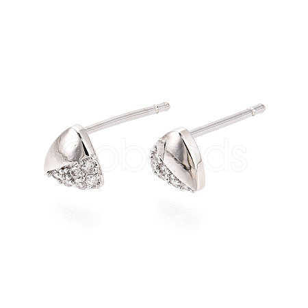 Brass Micro Pave Clear Cubic Zirconia Triangle Stud Earrings EJEW-L278-03P-1