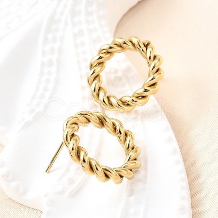 Ion Plating(IP) 304 Stainless Steel Twist Rope Ring Stud Earrings for Woman EJEW-N097-006LG-1