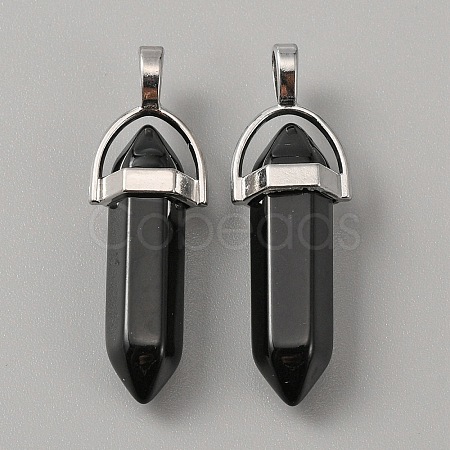 Synthetic Black Stone Double Terminal Pointed Pendants G-WH0016-37E-1
