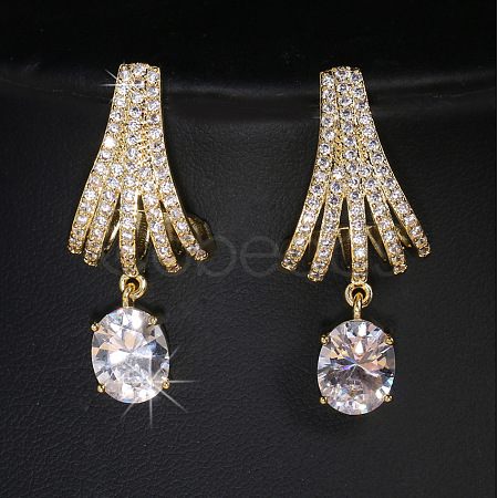 Brass Micro Pave Cubic Zirconia Dangle Stud Earrings FS-WG15364-01-1
