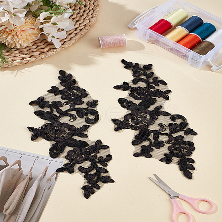 2Pairs Polyester Embroidery Lace Appliques DIY-LP0003-32-1