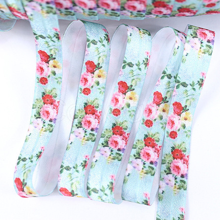 Flat Flower Printed Polyester Elastic Cord OCOR-WH0078-302B-1