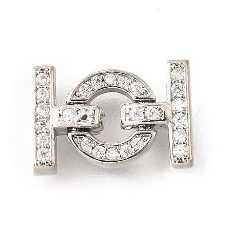 Rack Plating Brass Micro Pave Clear Cubic Zirconia Fold Over Clasps KK-V008-23P-1