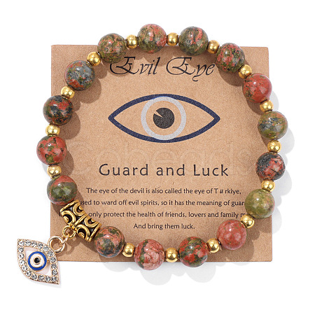 Synthetic Unakite Round Beads Stretch Bracelets FS-WG18FCB-19-1-1