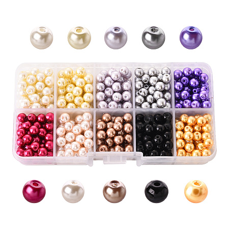 500Pcs 10 Colors Baking Paint Pearlized Glass Pearl Round Bead Strands HY-YW0001-02A-1