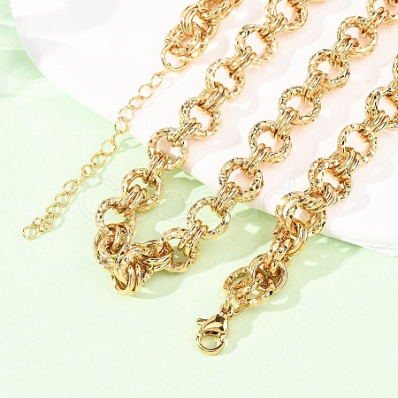 8MM 304 Stainless Steel Textured Double Rolo Chain Necklaces for Women NJEW-G194-05G-01-1