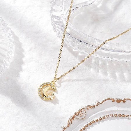 Brass Micro Pave Clear Cubic Zirconia Pendant Necklace NJEW-JN05390-02-1