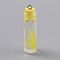 Transparent Glass Bottle Pendant Decorations, with Feather Inside and Plastic Stopper, Yellow, 41x11mm, Hole: 2mm