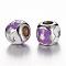 304 Stainless Steel Enamel European Beads, Rondelle, Stainless Steel Color, Dark Orchid, 11x9.5mm, Hole: 5mm