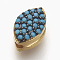 Brass Micro Pave Cubic Zirconia Beads, Lead Free & Cadmium Free, Horse Eye, Deep Sky Blue, Golden, 9x6x4.5mm, Hole: 1.6mm