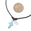 Adjustable Dyed Synthetic Turquoise with Round Plastic Imitation Pearl Cross Pendant Black Waxed Polyester Cord Necklaces for Women NJEW-JN05384-01-3