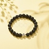 Natural Lava Rock Stretch Bracelet with Alloy Cross BJEW-JB08192-04-2