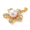Brass Micro Pave Clear Cubic Zirconia with Plastic Pearl Pendants KK-G483-07G-2
