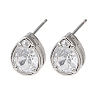 Brass Micro Pave Clear Cubic Zirconia Stud Earrings EJEW-C174-02G-P-4