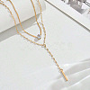 Alloy Crystal Rhinestone Rectangle Pendant Double Layered Necklaces for Women FS-WG231E4-01-4