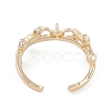 Branch Leaf Rack Plating Brass with Clear Cubic Zirconia Open Cuff Ring Settings KK-G455-12G-3