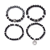 4Pcs 4 Style Natural Black Onyx & Lava Rock Beaded Stretch Bracelets Set BJEW-JB09672-4